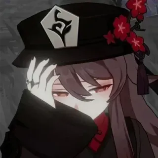 😕 Hu Tao Genshin Impact Anime, Mädchen, Hut, Blume, Genshin Impact telegram sticker