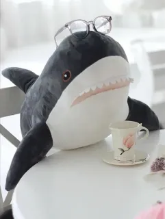 ☕️ shark, plush, toy, glasses, stuffed animal, cute whatsapp sticker