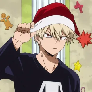 🎭 Bakugo My Hero Academia Бакуго, Моя геройская академия, Аниме, Рождество, Шапка Санты, Праздничный, Манга whatsapp sticker