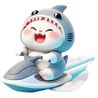 🛥 gato, tiburon, moto de agua, lindo, animal, kawaii whatsapp sticker