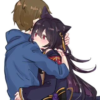 ❤️ Anime, Abraço, Casal, Orelhas de gato, Desenho animado whatsapp sticker