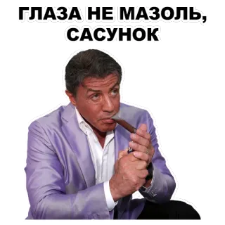 👀 ГЛАЗА НЕ МАЗОЛЬ, САСУНОК sarcasm, sly, cigarette, Sylvester Stallone telegram sticker