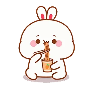 🥣 thỏ, thỏ, mì, dễ thương, kawaii, thức ăn, ăn, phim hoạt hình whatsapp sticker