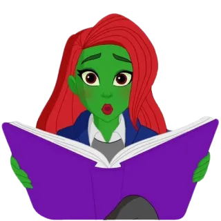 😯 cartoon, girl, reading, book, education telegram sticker