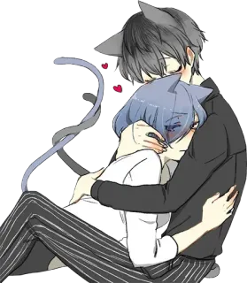 ❤️ Anime, Orecchie da gatto, Abbraccio, Amore, Coppia telegram sticker