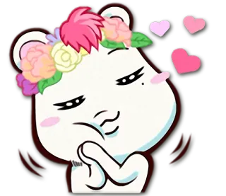 💞 lindo, oso, corona de flores, corazones, dibujos animados whatsapp sticker