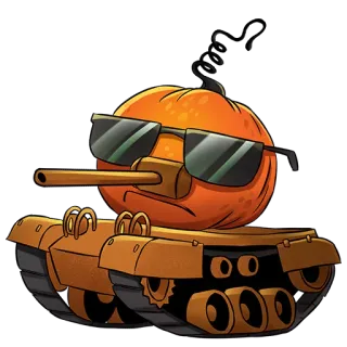 😎 abóbora, tanque, óculos de sol, militar, veículo, desenho animado telegram sticker