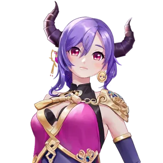 🥲 anime girl, purple hair, demon, fantasy, horns whatsapp sticker