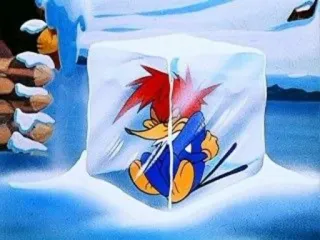 🧊 Woody Woodpecker 만화, 우디 우드페커, 얼음, 냉동, 추운, 애니메이션 telegram sticker