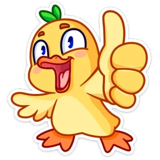 👍 pato, desenho animado, animal, fofo, polegar para cima, positivo, feliz telegram sticker