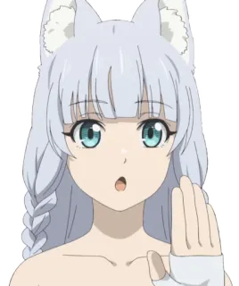 ✋ anime girl, neko, white hair, cute, manga, ears, humanoid, digital art telegram sticker