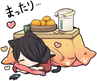 😪 まったり… telinga kucing, tidur, nyaman, kawaii, anime, hati, santai telegram sticker