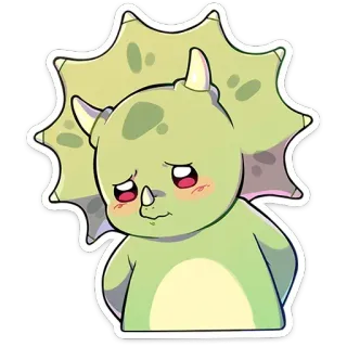 😞 트리케라톱스, 공룡, 귀여운, 만화, 카와이, 동물, 스티커 telegram sticker