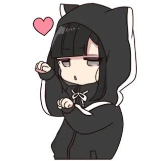 🎡 Anime, Oreilles de chat, Chibi, Kawaii, Mignon, Sweat à capuche, Coeur telegram sticker