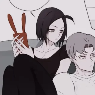 ✖️ Cartone animato, Donna, Uomo, Coppia, Divano, Cellulare, Coniglio telegram sticker