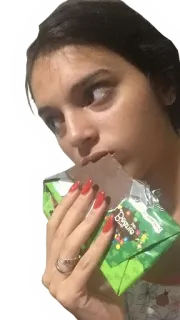 😒 woman, chocolate, eating, portrait, snack, sweet telegram sticker
