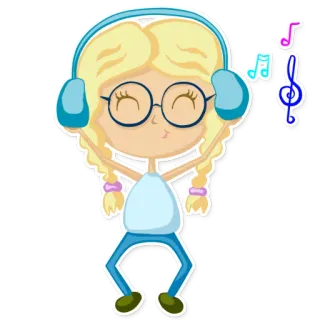 🎼 kreskówka, dziewczyna, słuchawki, muzyka, taniec, dziecko, naklejka telegram sticker
