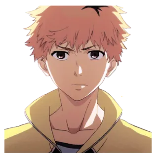 😠 애니메이션, 남성, 캐릭터, 노란색, 재킷, 초상화 telegram sticker