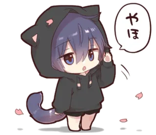 🐈‍⬛ やほ Anime, Gato, Moletom com capuz, Kawaii, Chibi whatsapp sticker