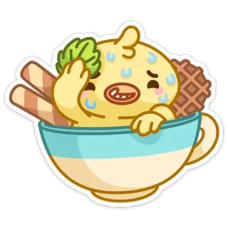 🥵 cartoon, cup, stressed, waffles, sweating, character, food telegram sticker
