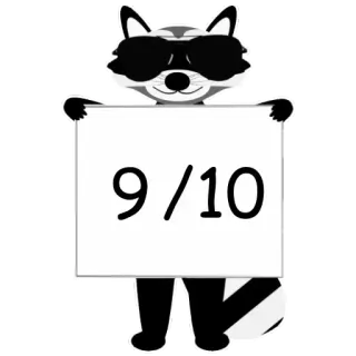 9️⃣ 9/10 raccoon, evaluation, rating, score, humor, cartoon telegram sticker
