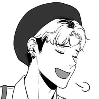 🤍 мужчина, мультик, улыбается, берет, серьги telegram sticker