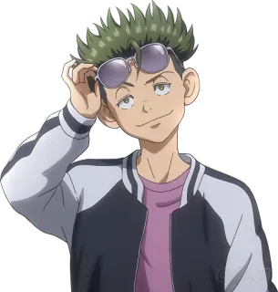 😎 Anime, Desenho animado, Personagem, Cabelo verde, Óculos de sol, Sorriso telegram sticker