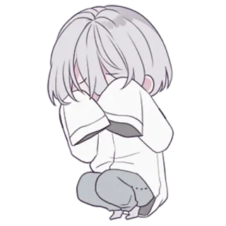 😔 verdrietig, chibi, anime, huilen, personage, emotioneel telegram sticker