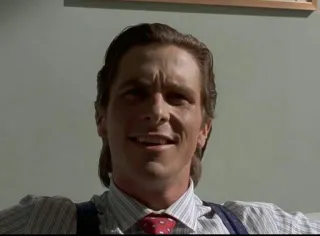 😄 Patrick Bateman American Psycho Patrick Bateman, American Psycho, Christian Bale, Psychopath, Horrorfilm, Schwarzer Humor telegram sticker