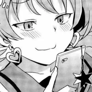 😏 manga, anime, girl, smartphone, heart earrings, smug telegram sticker