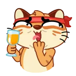 🥂 mèo, hoạt hình, cam, động vật, biểu cảm, uống, hài hước, hài whatsapp sticker