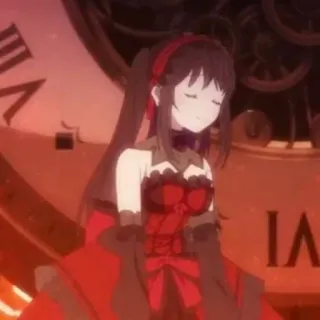 😮‍💨 อนิเมะ, Date A Live, Kurumi Tokisaki, ผู้หญิง, ชุดแดง, นาฬิกา whatsapp sticker