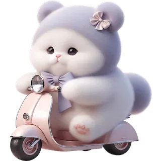 🏍 kawaii, lindo, oso, scooter, rosa, morado, animal, dibujo animado telegram sticker