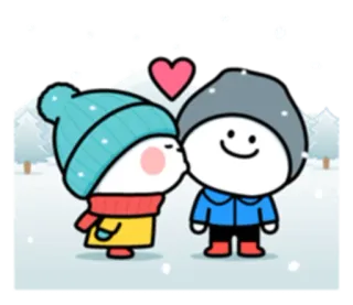 💋 Dessin animé, Amour, Baiser, Mignon, Hiver, Neige, Relation telegram sticker