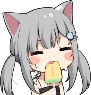 🤤 Anime, Chibi, Fille chat, Glace, Mignon, Kawaii telegram sticker