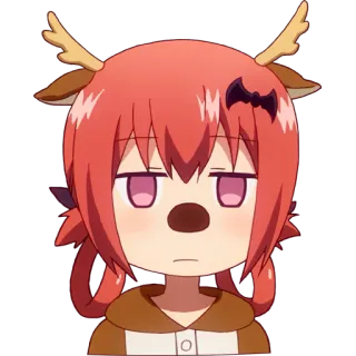 😐 anime, deer, cartoon, cute, sticker, illustration, red hair, antlers telegram sticker