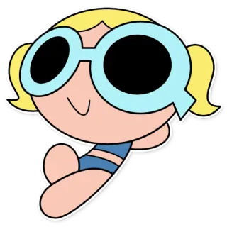 😎 Bubbles The Powerpuff Girls Cartone animato, Bolle, Costume da bagno, Estate, Occhiali da sole telegram sticker