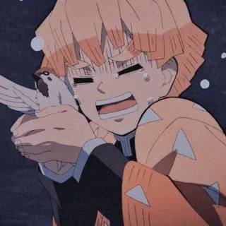 🍃 Zenitsu Agatsuma Demon Slayer anime, crying, sad, bird, demon slayer telegram sticker
