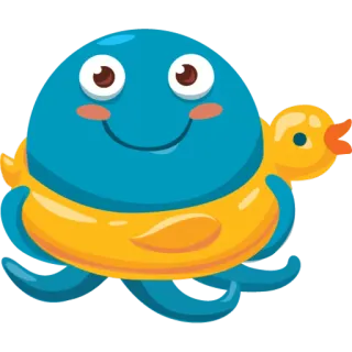 🐤 만화, 바다 생물, 문어, 오리, 튜브 telegram sticker