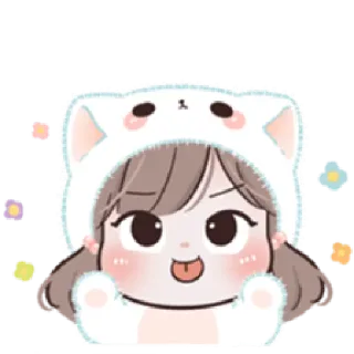 😋 carino, ragazza, cartoni animati, adesivo, kawaii, gatto, orecchie, fiori whatsapp sticker