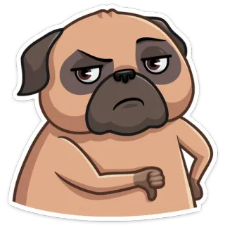 👎 pug, dog, dislike, thumbs down, cartoon, animal, pet, negative telegram sticker