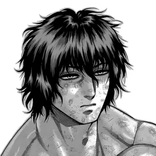 ⚫️ Anime, Manga, Personnage, Combat, Blessure, Fatigué, Monochrome whatsapp sticker