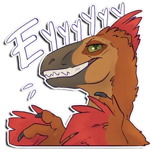 🍆 EYYYYY dinossauro, raptor, desenho animado, penas, olhos, ilustração telegram sticker