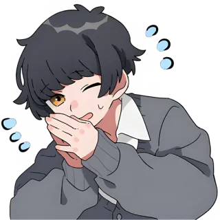 😉 Anime, Desenho animado, Fofo, Piscadela, Cabelo grisalho, Corar, Estilo anime telegram sticker