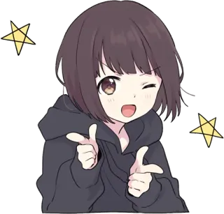 😉 Anime, Fille, Mignon, Sticker, Dessin animé, Étincelle whatsapp sticker