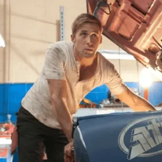 🛠 Ryan Gosling Райан Гослинг, Актер, Механик, Гараж, Автомобиль, Фильм telegram sticker