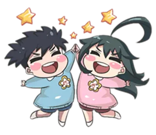 🖐 anime, characters, kawaii, stars, friendship, cartoon, celebration telegram sticker