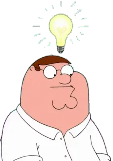 😀 Peter Griffin Family Guy 卡通, 彼得·格里芬, 灯泡, 想法, 幽默, 搞笑 telegram sticker