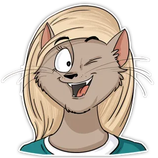 😉 Kucing kartun, Antropomorfik, Gadis kucing, Berkedip, Rambut pirang telegram sticker