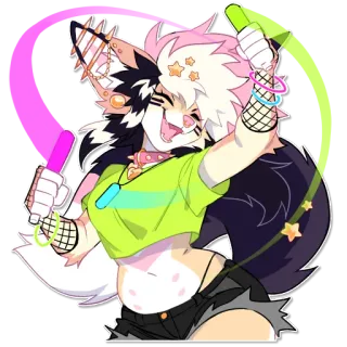 🎉 furry, anthro, rave, neon, glowing, glowstick, cyberpunk, cheerful whatsapp sticker